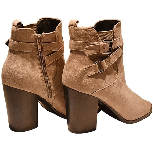 NWOT London Rag  Peep Toe Buckle Heeled Taupe Bootie Size 7 - Picture 6 of 11